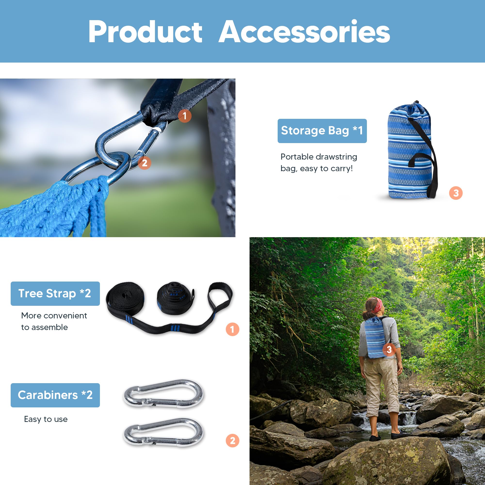 Hammock hanging kit including straps and carabiners