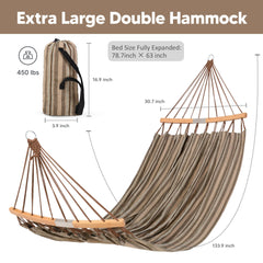 Hammock showing the strong wooden spreader bar