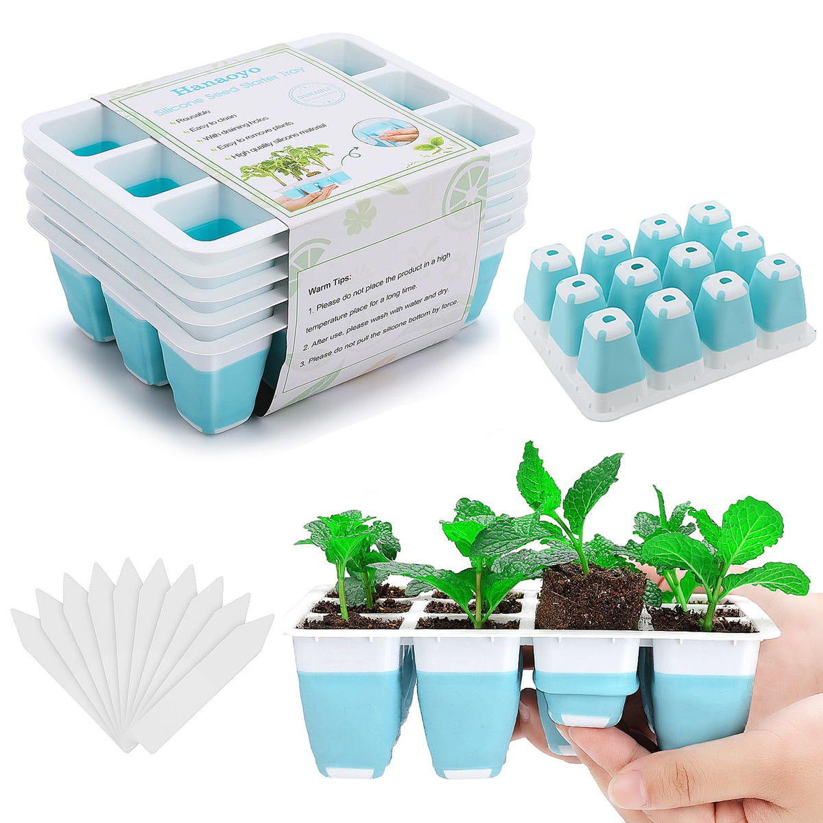 Hanaoyo 5 PCS Seed Starter Tray Kit with flexible cells front view