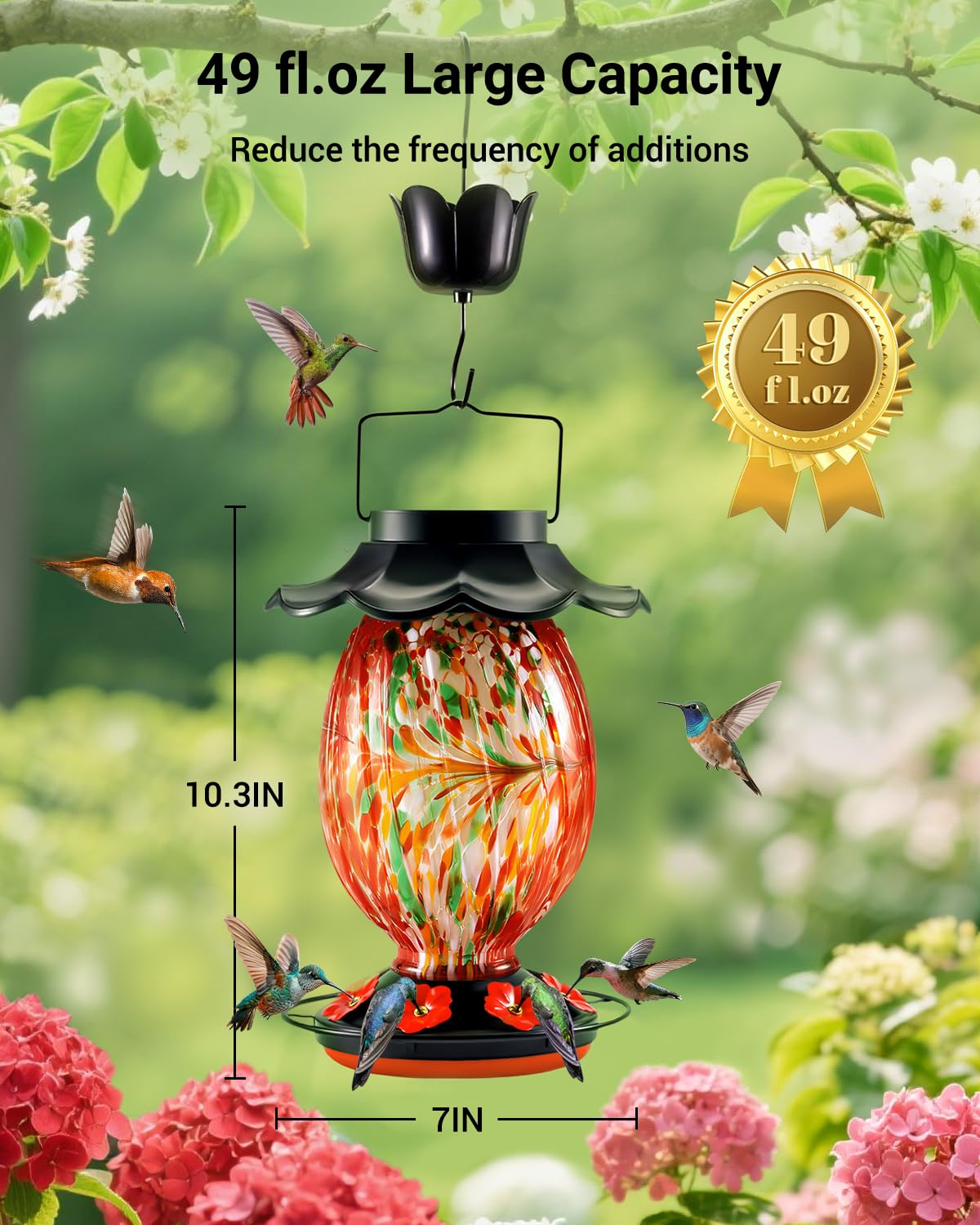 Hand blown glass artistry on HouseSapp hummingbird feeder