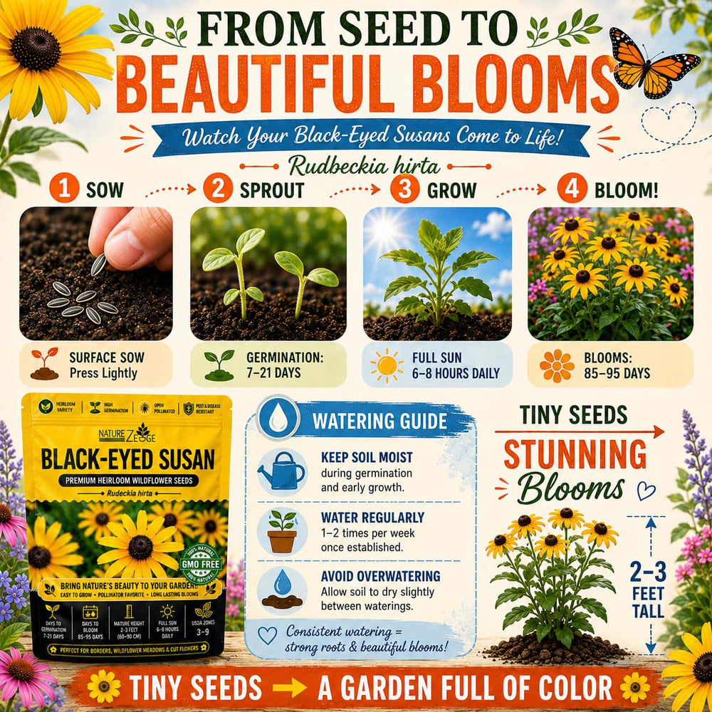 Hand holding Black Eyed Susan seeds ready for planting