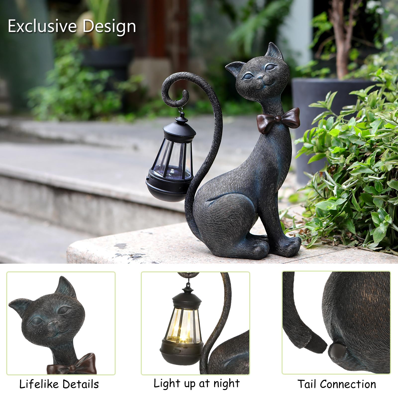 Hand-painted details on the REYISO Cat Statue, verdigris patina
