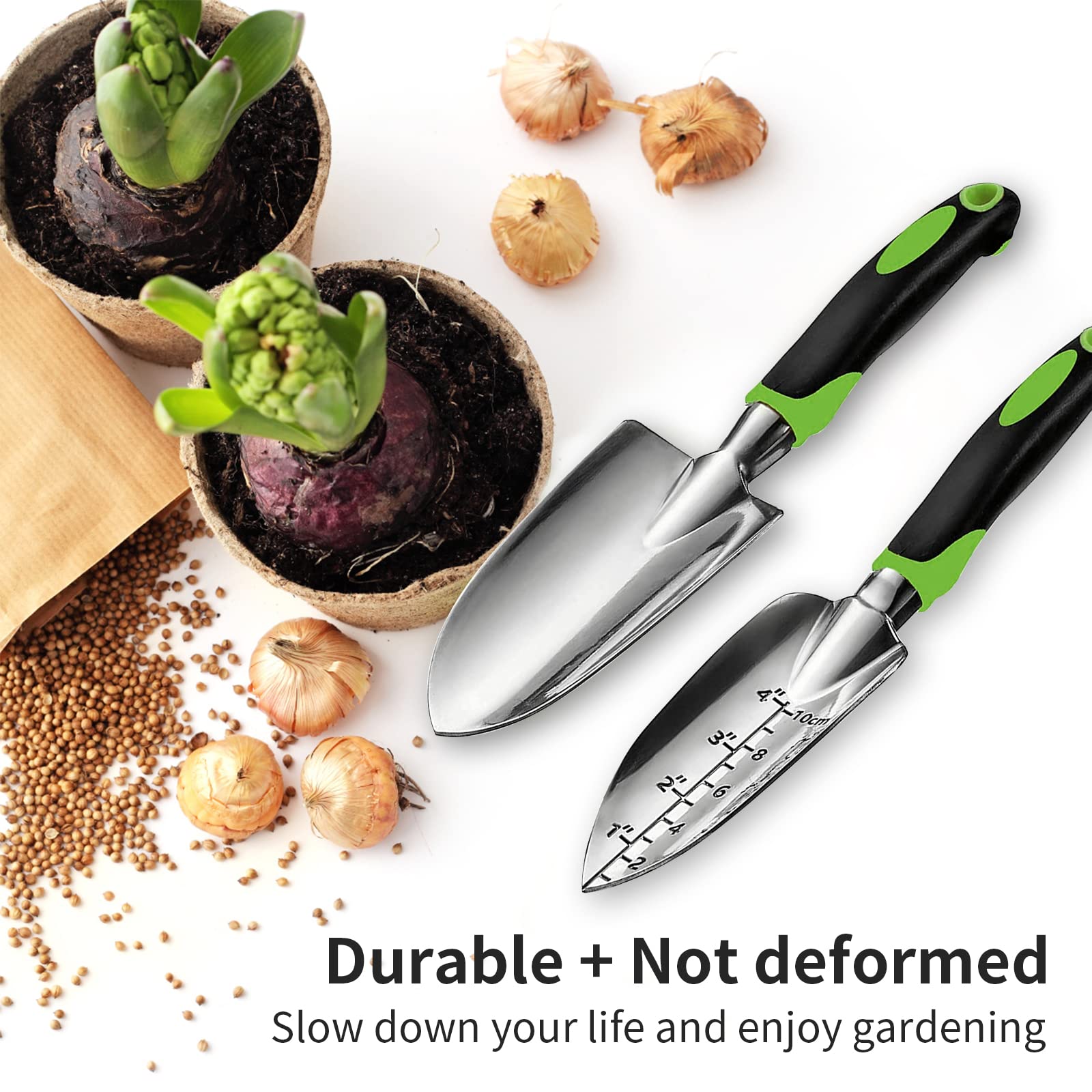 Hand trowel from MDSXO gardening set with green handle