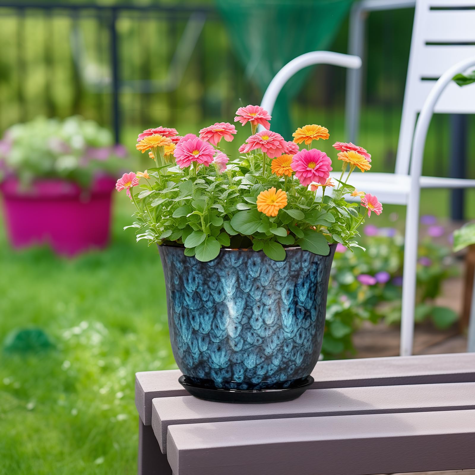 Handcrafted blue ceramic planter for indoor use