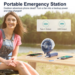 HandFan 4000mAh misting fan showing mist output