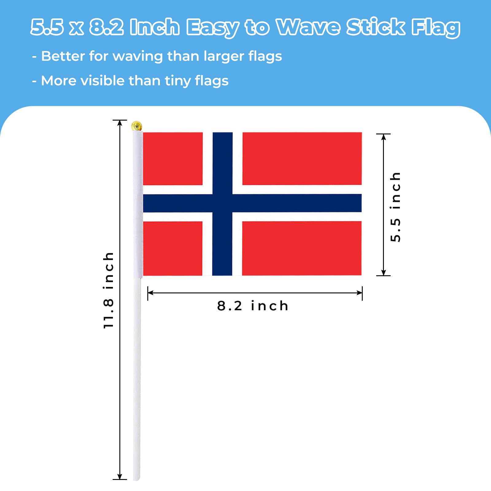 Handheld Norway flag with stick, close-up