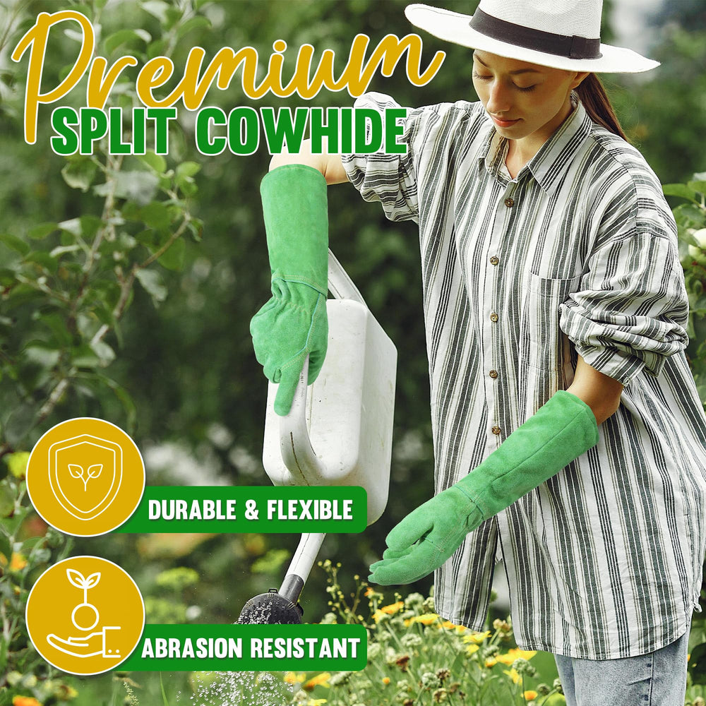 HANDLANDY Gardening Gloves detailed view of split cowhide leather