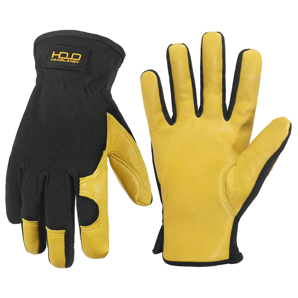 HANDLANDY Gardening Gloves for Men in yellow-black, front view