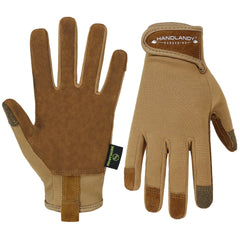 HANDLANDY Gardening Gloves for Women, Brown leather front view