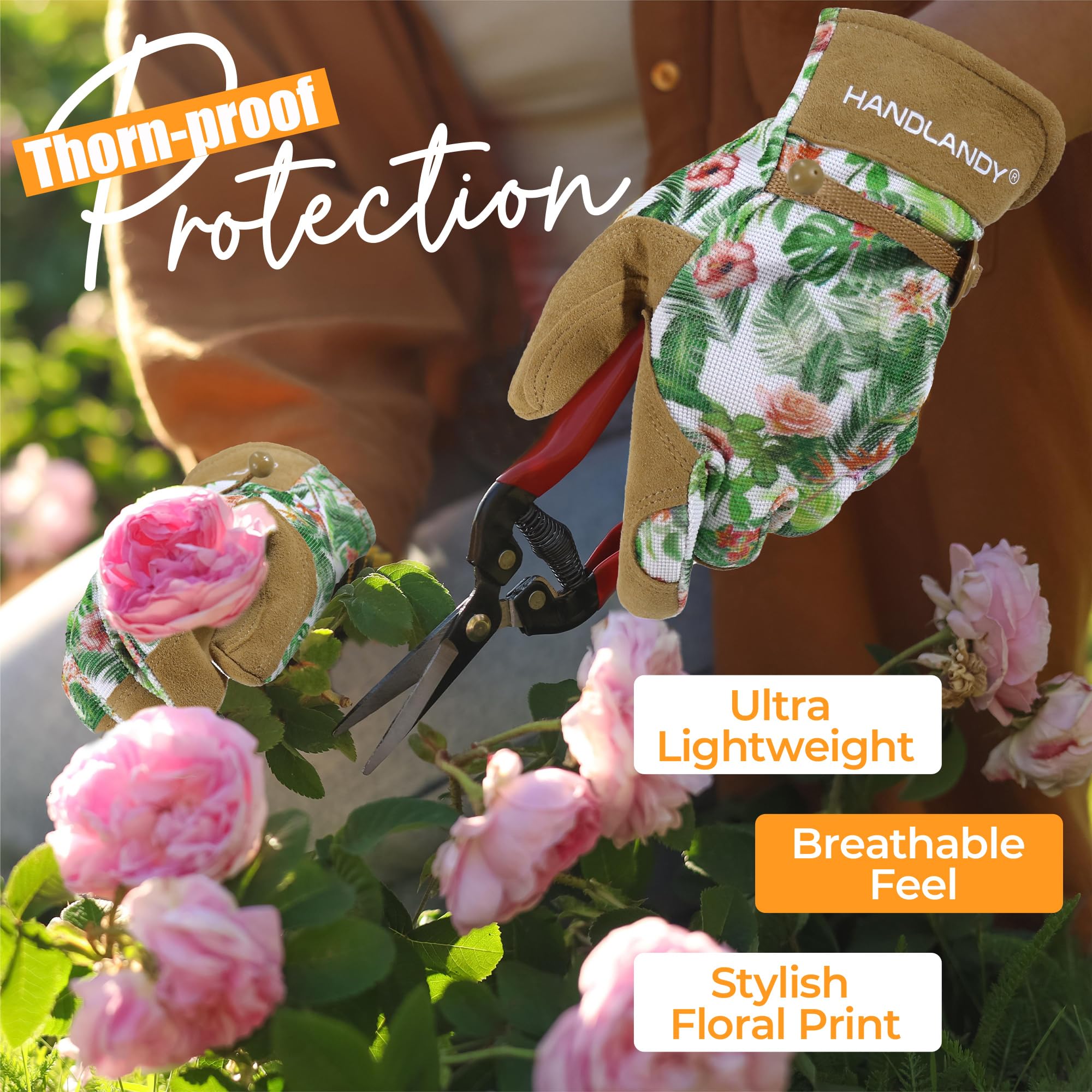 HANDLANDY Gardening Gloves showing adjustable wrist strap