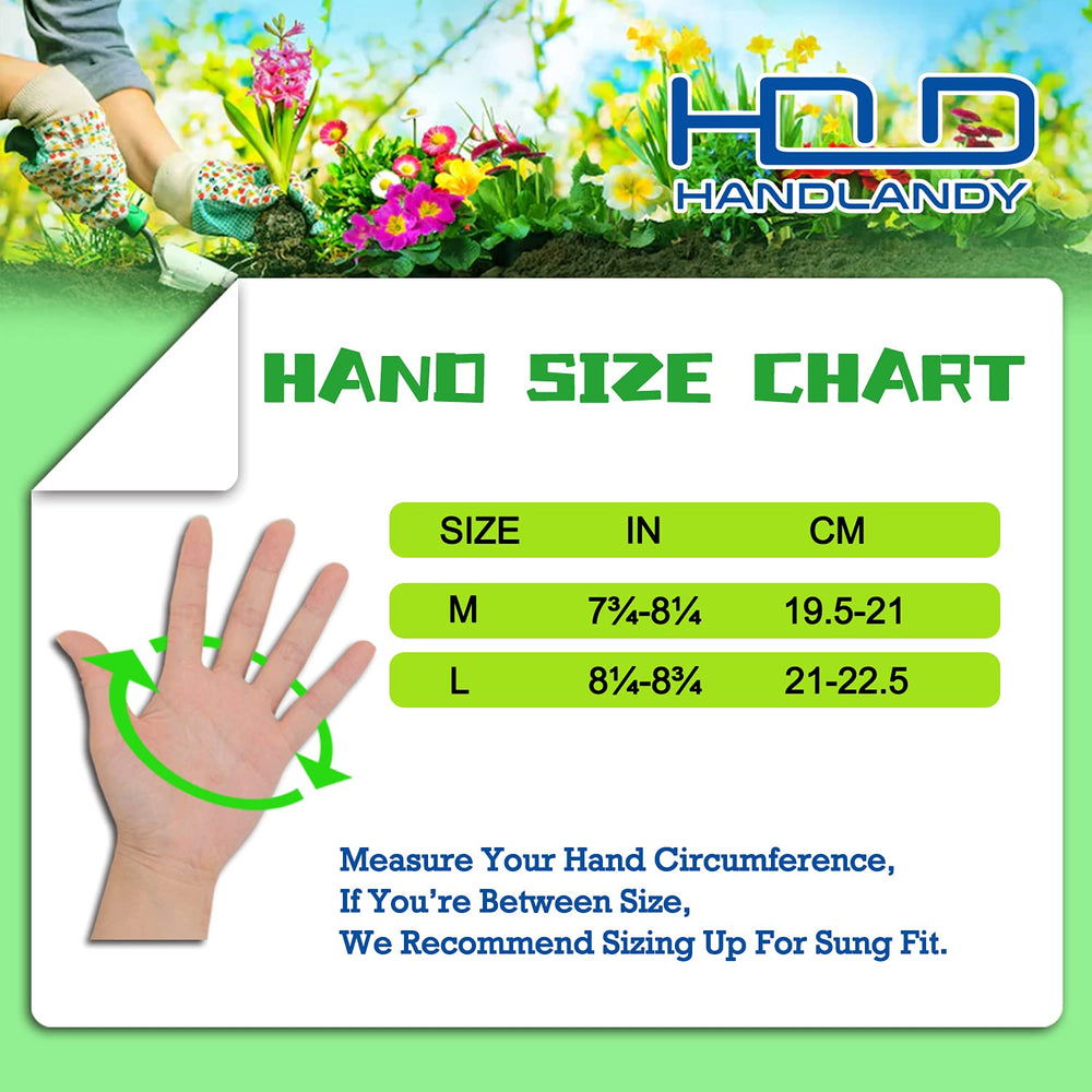 HANDLANDY Gardening Gloves size chart for accurate fitting