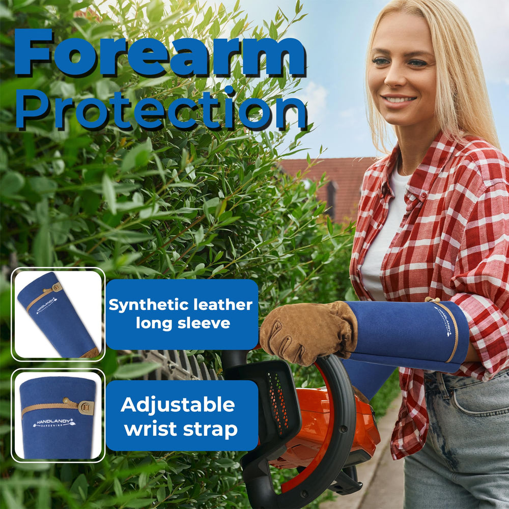 HANDLANDY gloves displayed with gardening tools