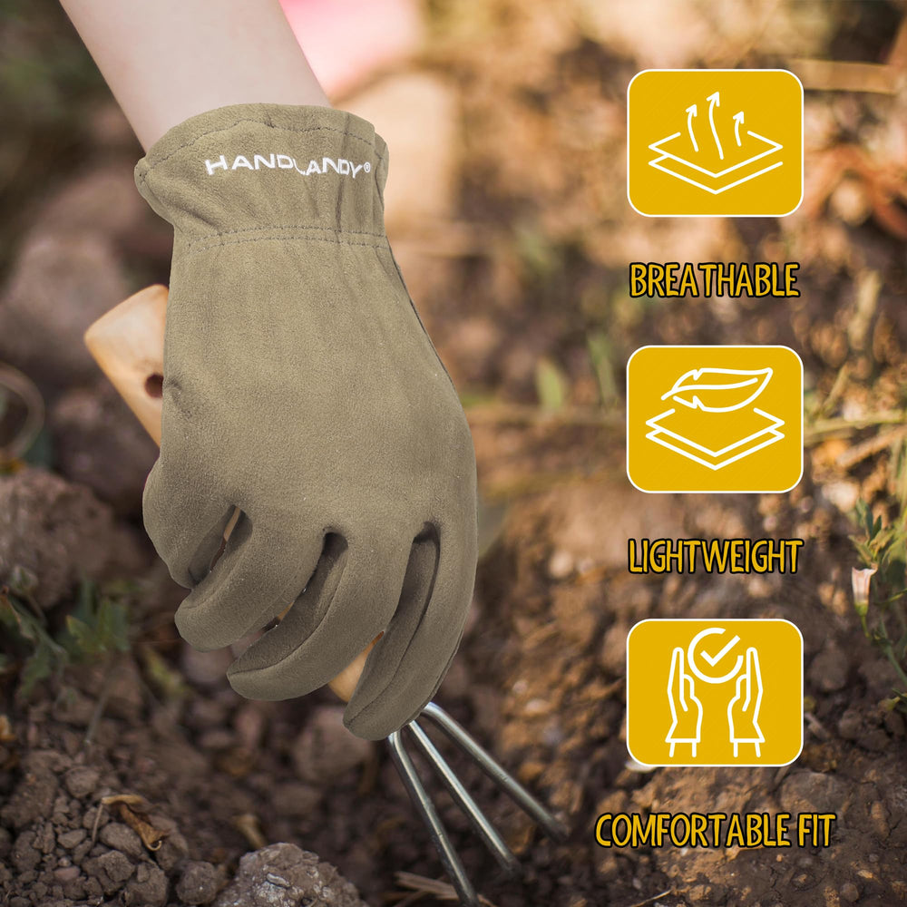 HANDLANDY Kids Gardening Gloves, side view on a garden background