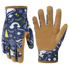 HANDLANDY Kids Leather Gardening Gloves front view in blue
