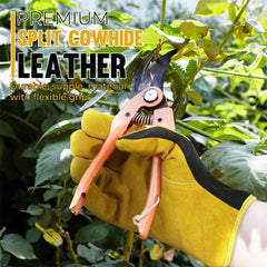 HANDLANDY Leather Gardening Gloves, back view, spandex material
