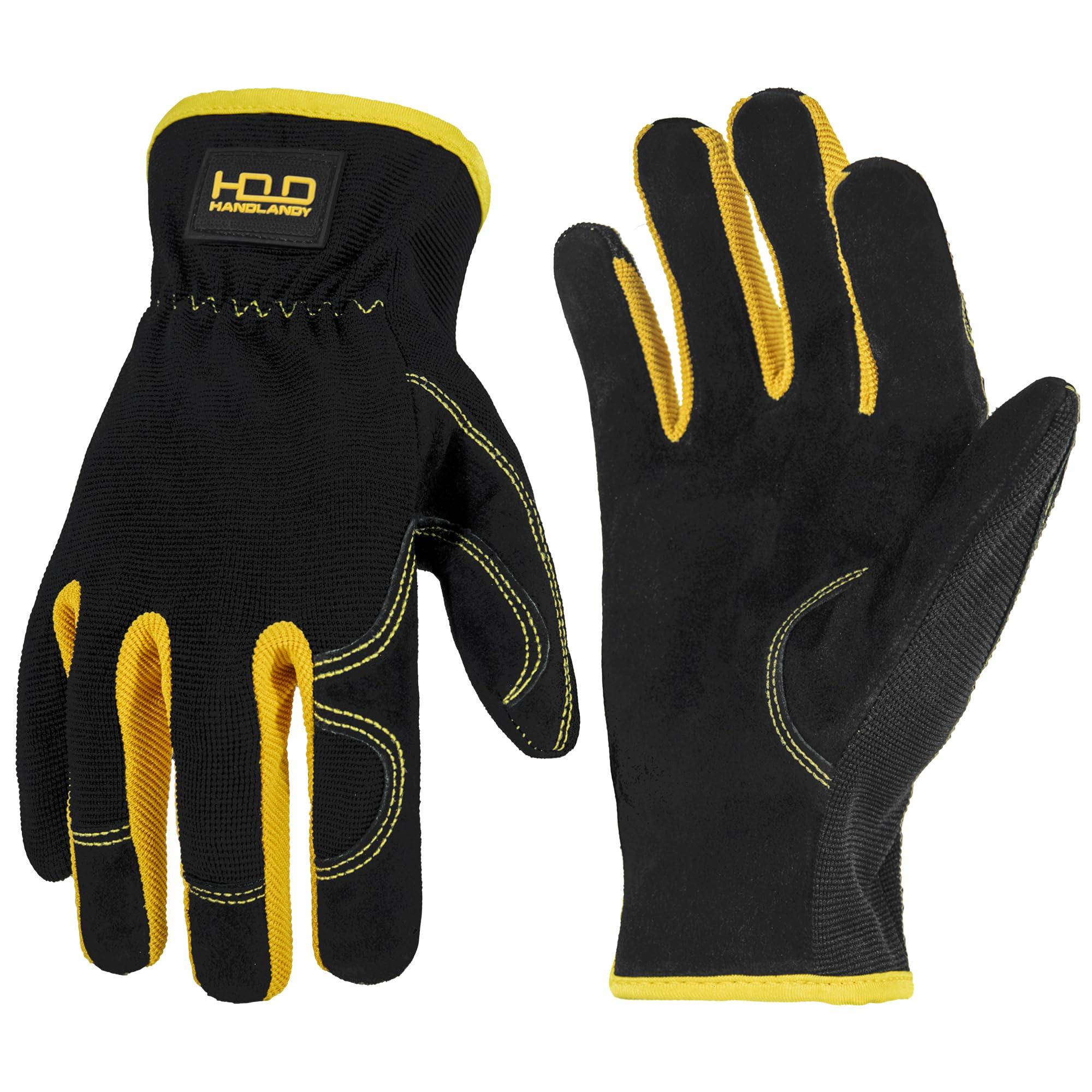 HANDLANDY Leather Gardening Gloves front view, black colour