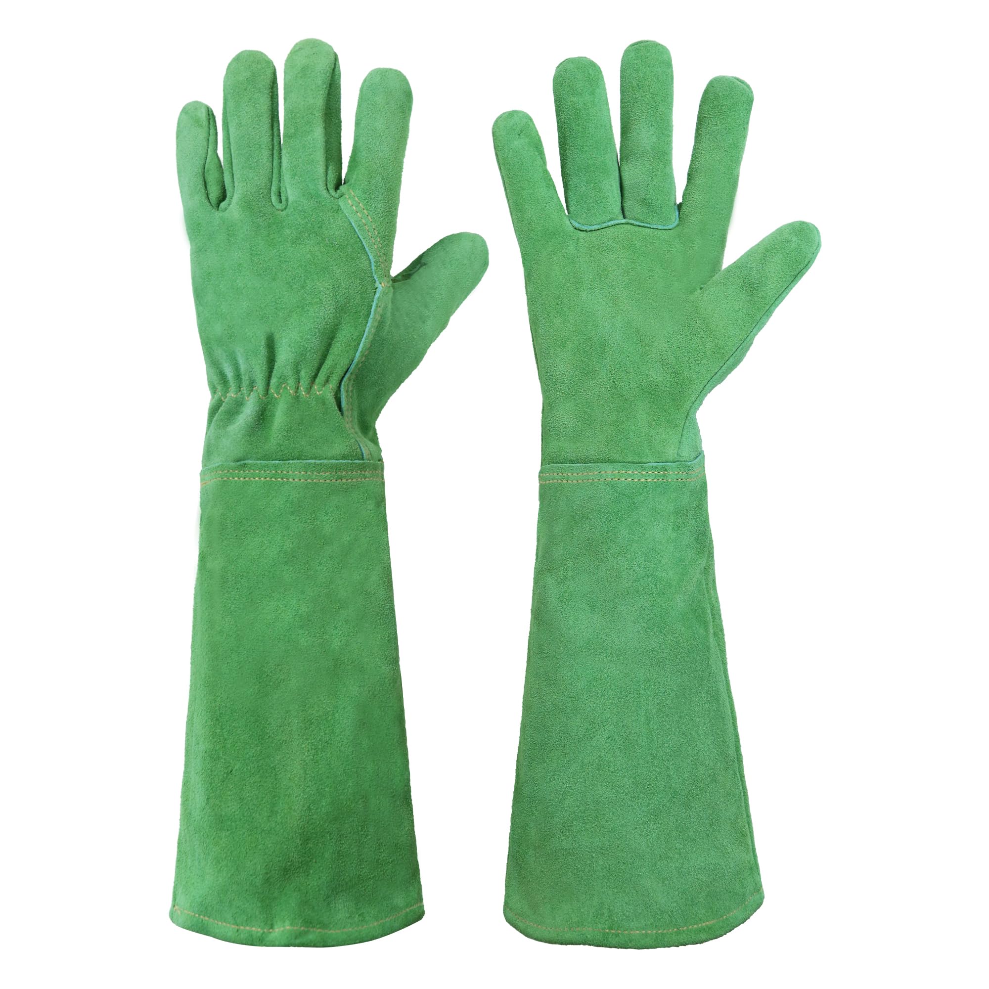 HANDLANDY Leather Gardening Gloves front view, green color