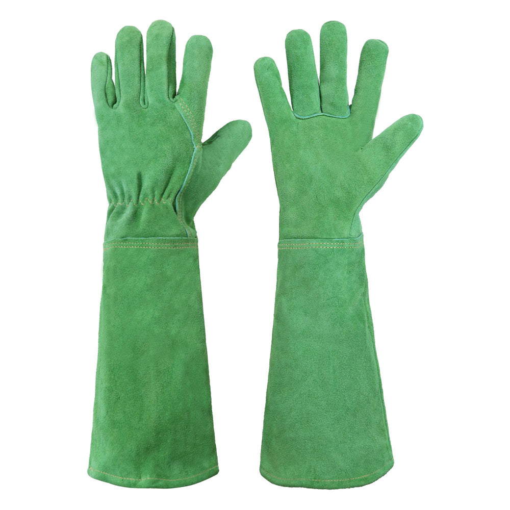 HANDLANDY Leather Gardening Gloves front view, green color
