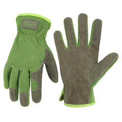 HANDLANDY Leather Gardening Gloves front view, green, large