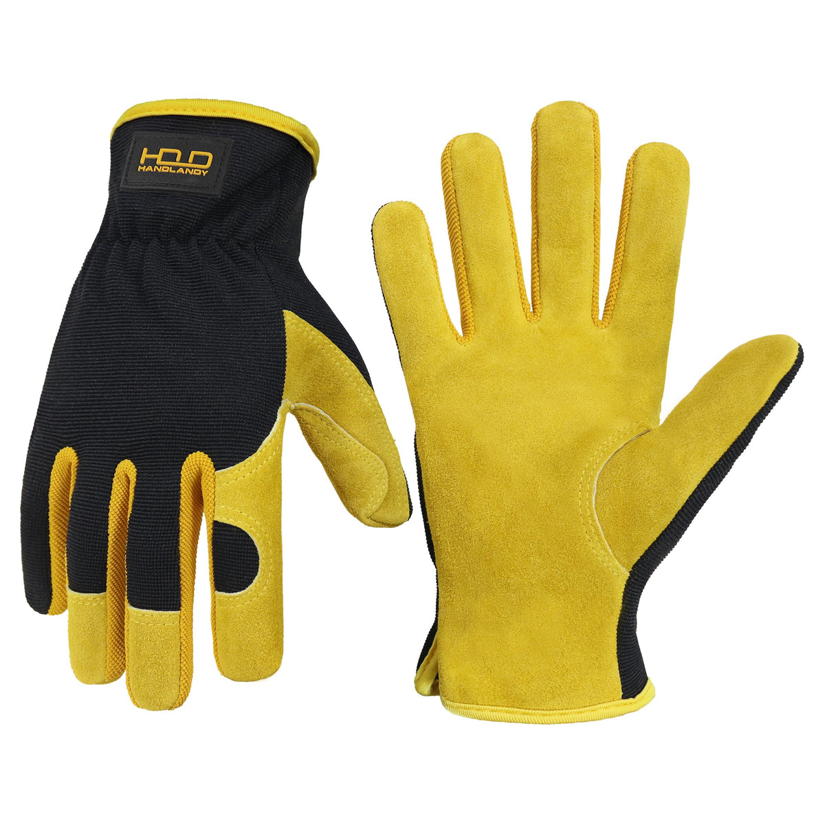 HANDLANDY Leather Gardening Gloves in yellow front view