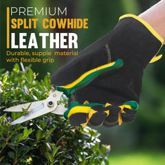 HANDLANDY Leather Gardening Gloves side view showing the spandex backing