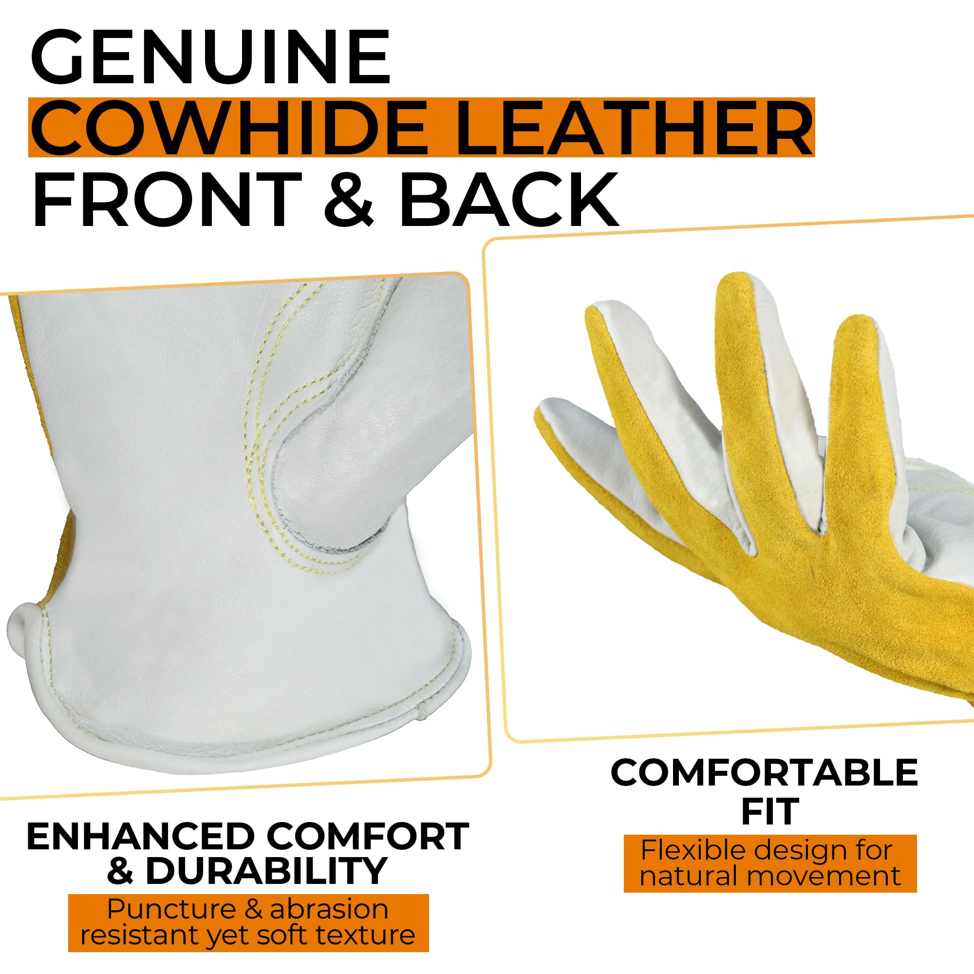 HANDLANDY leather work gloves side view, showing elastic wrist closure