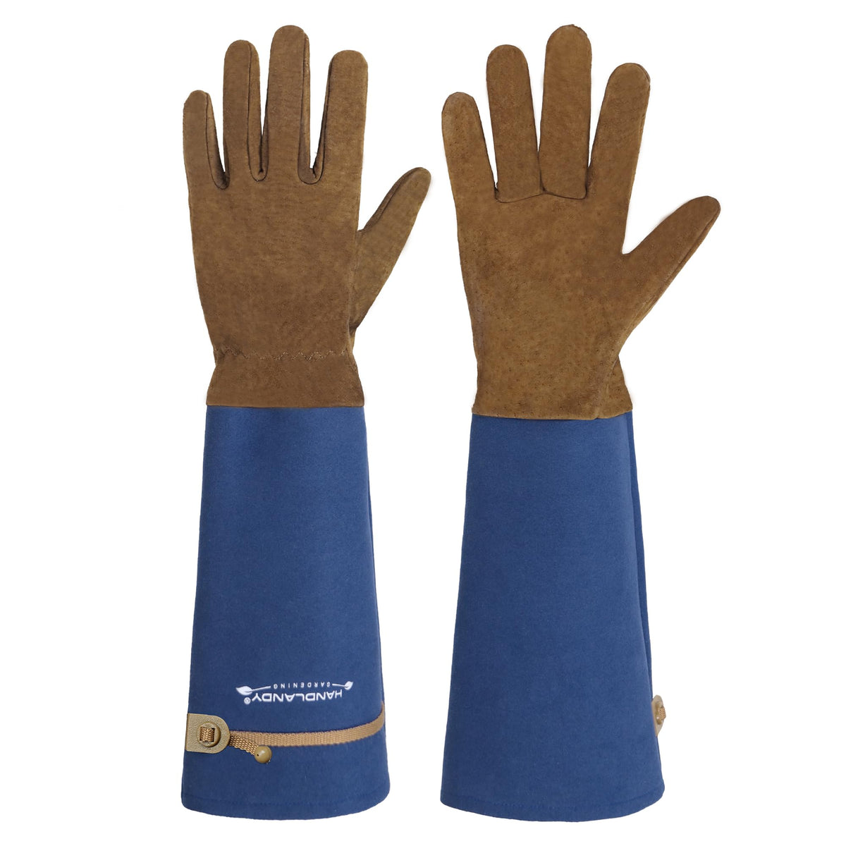 HANDLANDY Rose Pruning Gloves front view, blue color