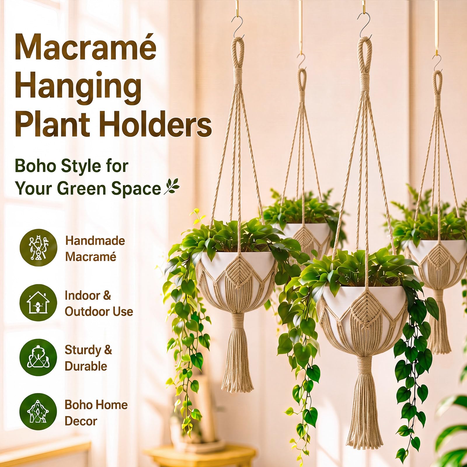 Handmade Shappy plant hanger with S-shaped hook included