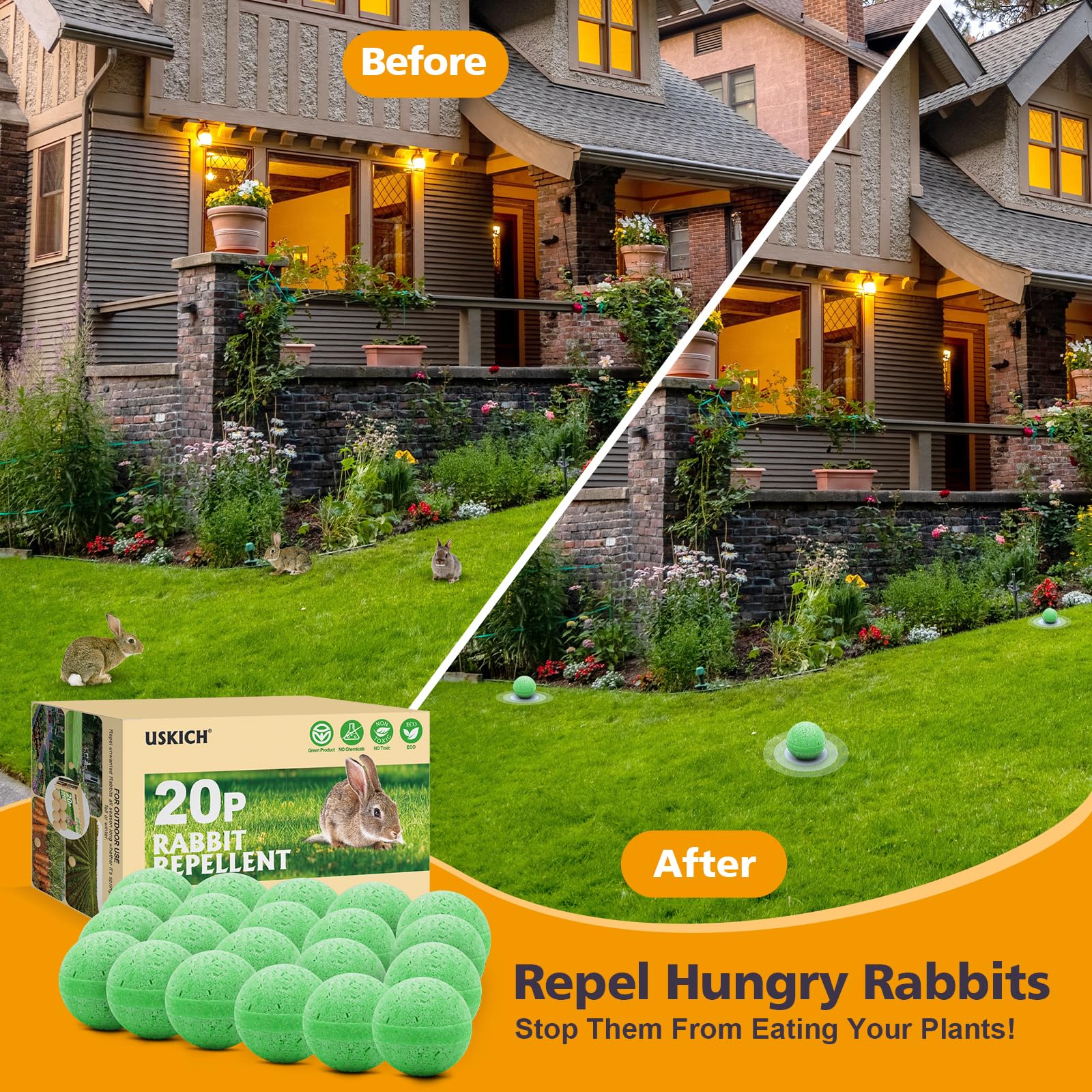 Hands wearing gloves placing USKICH Rabbit Repellent
