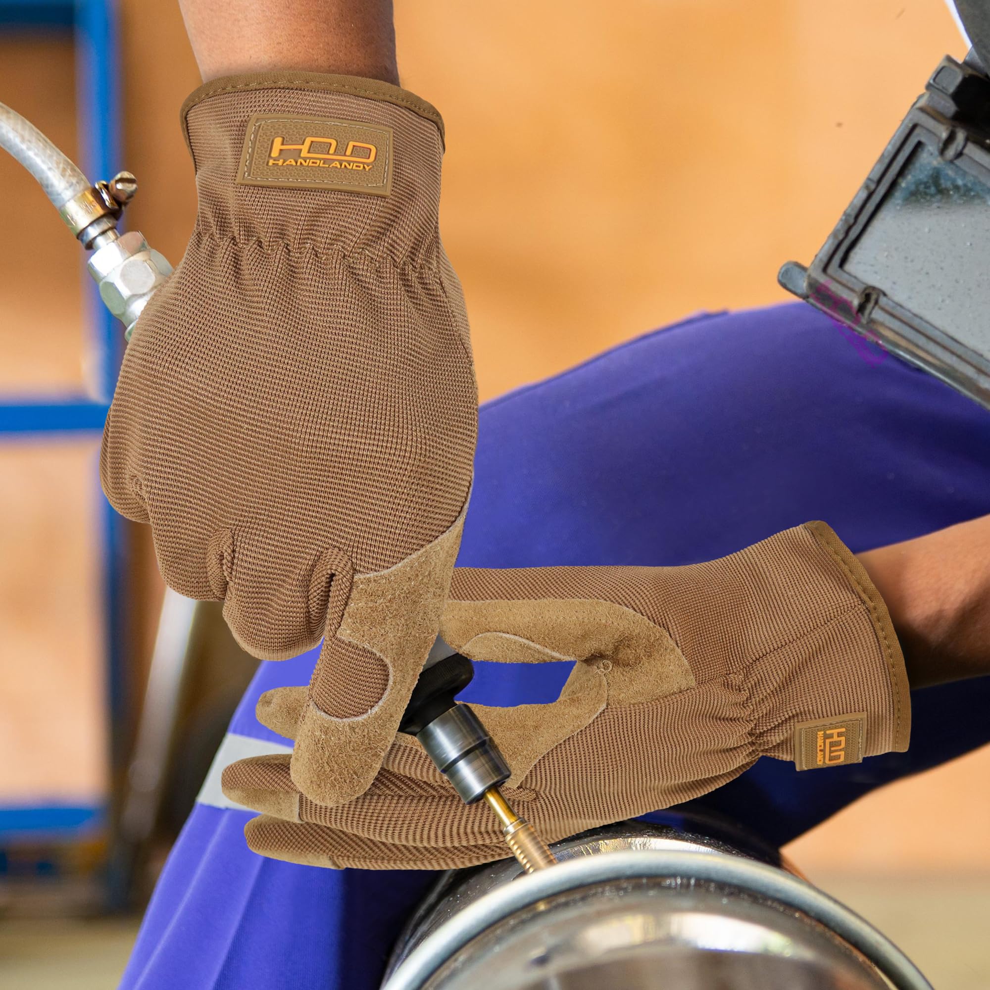 Hands wearing HANDLANDY Gardening Gloves while gardening
