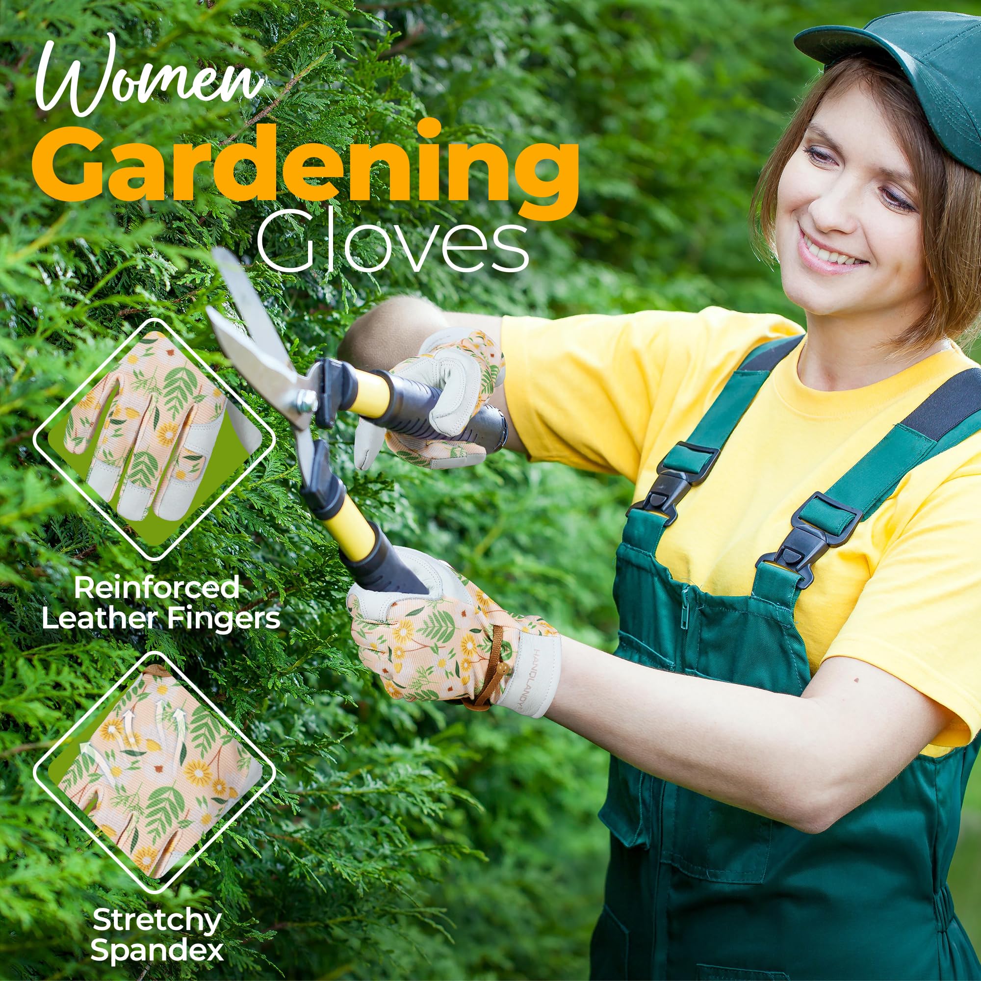 Hands wearing HANDLANDY Gardening Gloves while planting