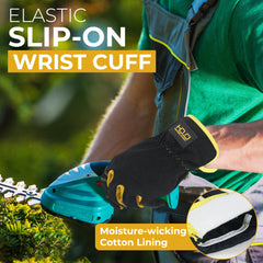 Hands wearing HANDLANDY Leather Gardening Gloves while planting