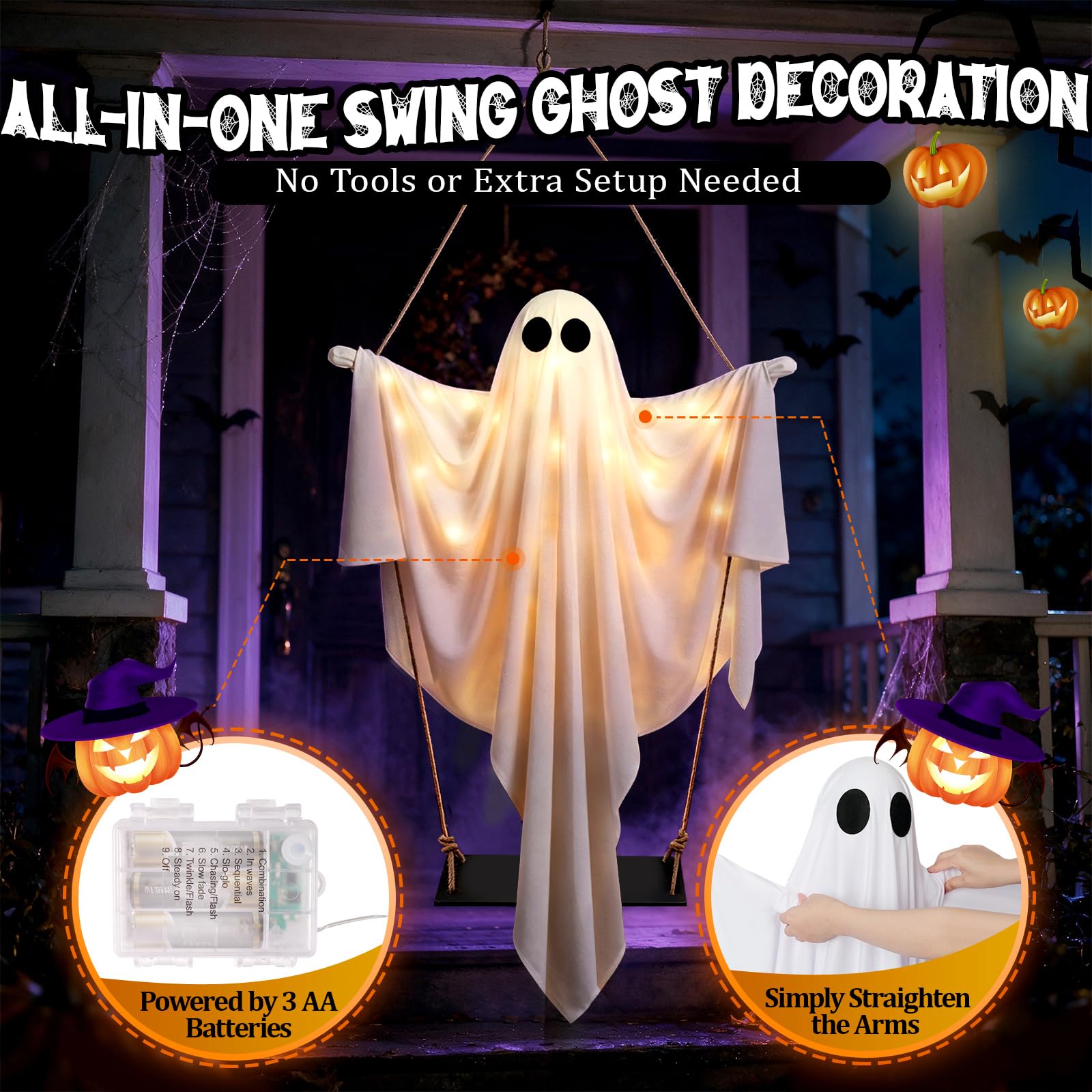 Hanging Axcoix Swinging Ghost in a yard during Halloween