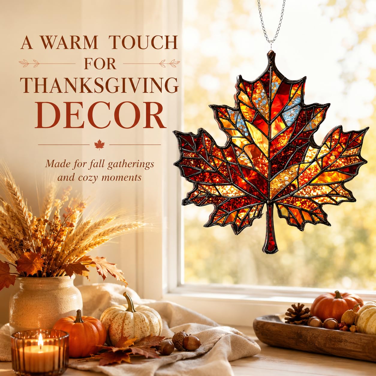 Hanging BOYESE Maple Leaf Suncatcher in window