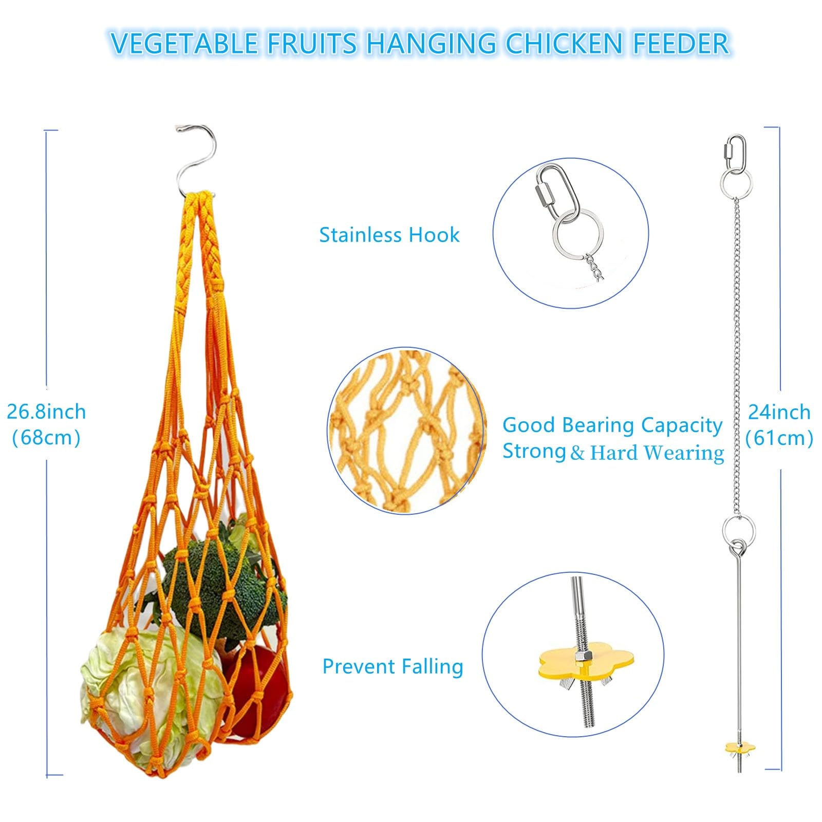 Hanging chicken feeder with stainless steel vegetable fork