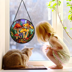 Hanging DASTOLL stained glass suncatcher in sunlight