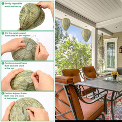 Hanging DECYOOL wasp nest decoy displayed in outdoor setting