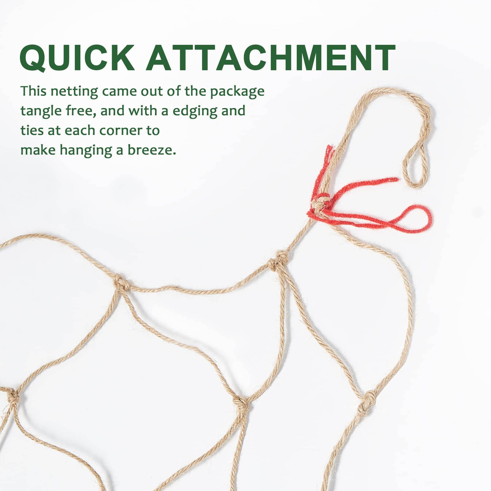 Hanging jute netting with colour ties at corners