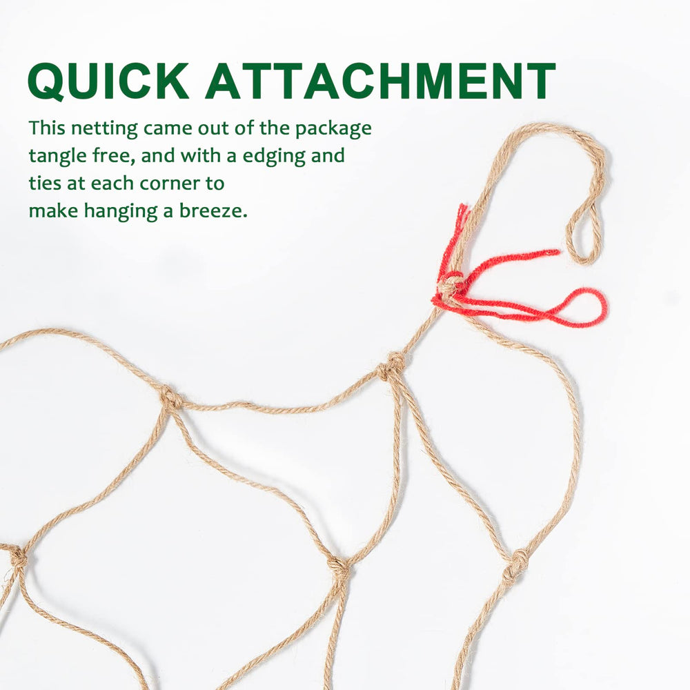 Hanging jute netting with colour ties at corners