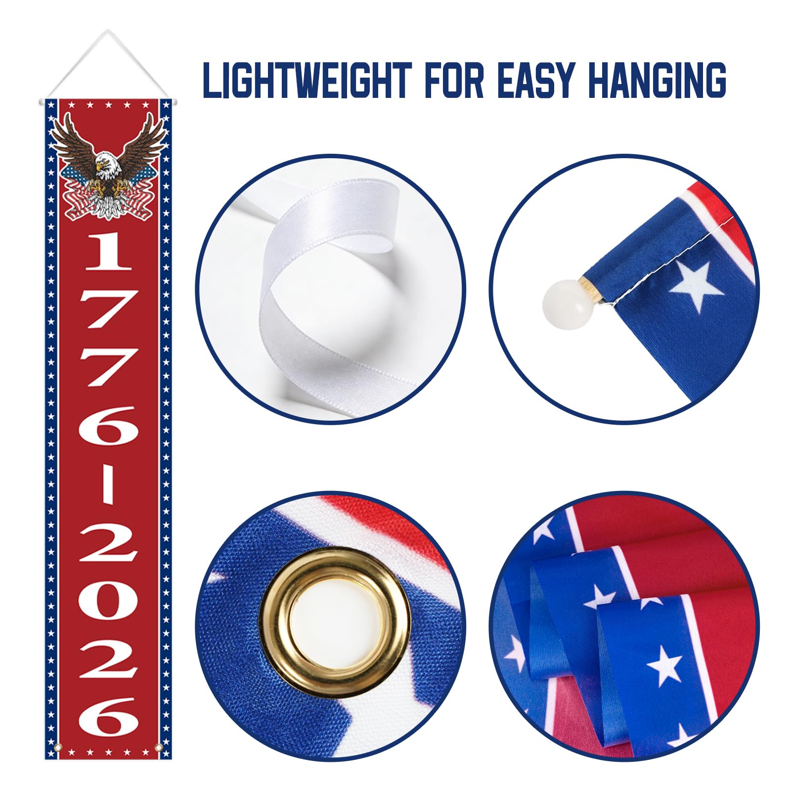 Hanging Mythcloud banner on a door for Independence Day
