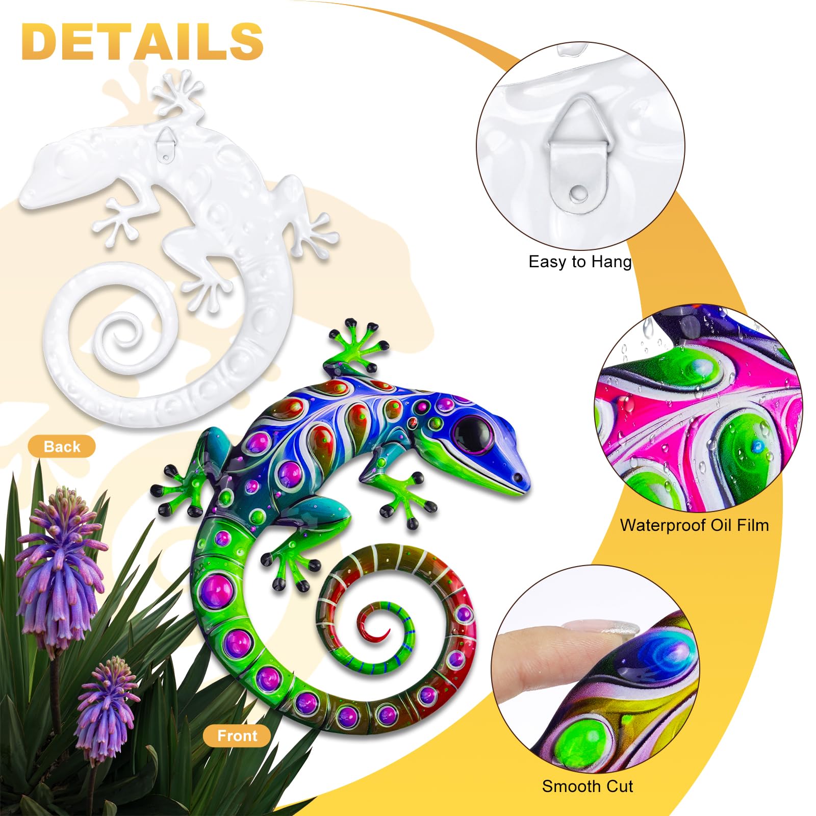 Hanging ULENDIS metal gecko wall decor on a fence