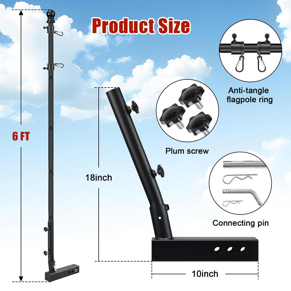 HANGMAICOME Truck Flag Pole with flags waving in the wind