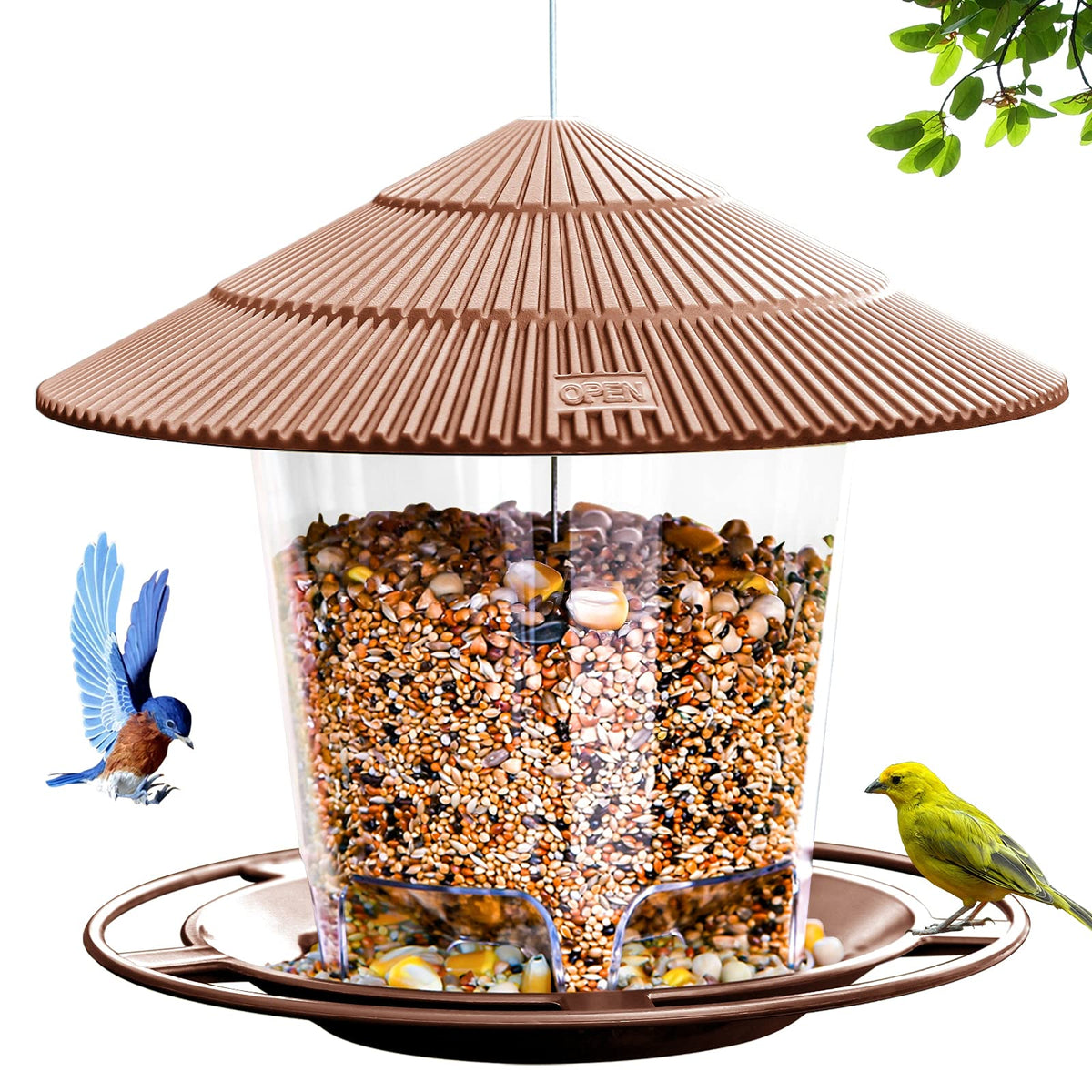 Hanizi Bird Feeder outdoor hanging, brown color, side view