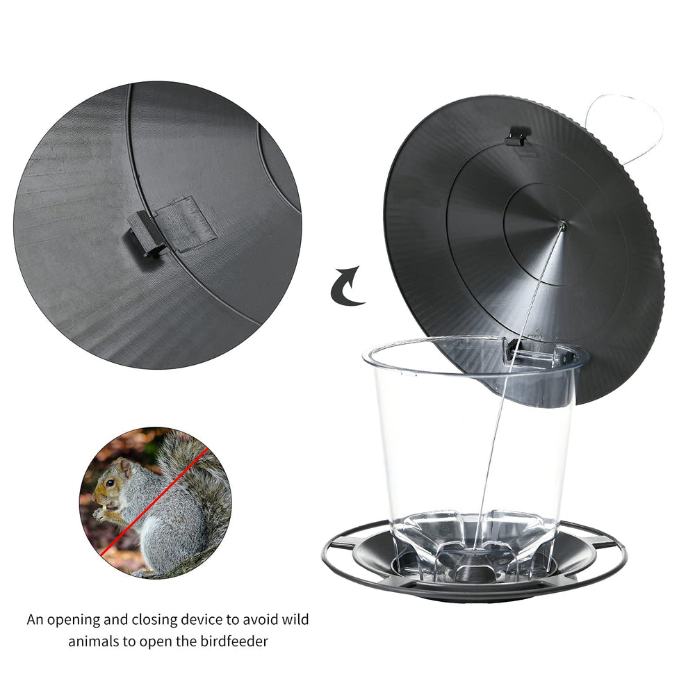 Hanizi Bird Feeder with birds feeding from the tray