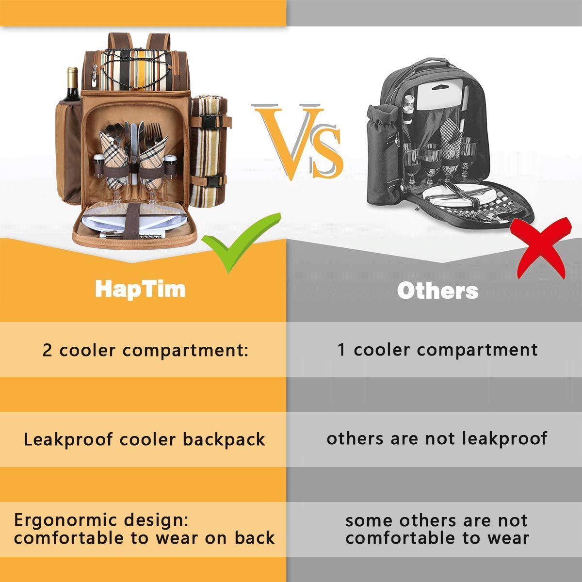 Hap Tim Picnic Backpack front view in brown colour