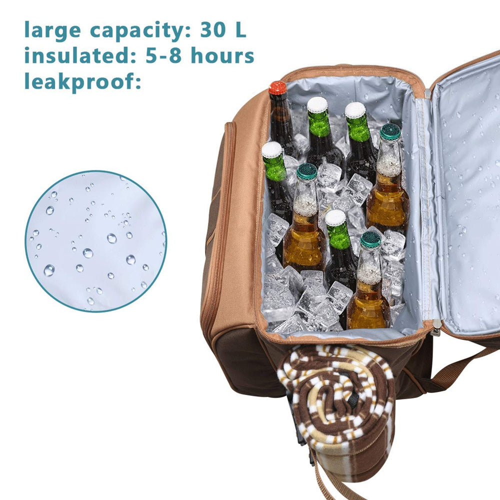 Hap Tim Picnic Backpack open showing cutlery set and blanket