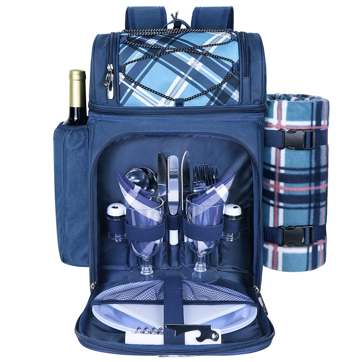 Hap Tim Picnic Basket Backpack for 2 in blue with cooler compartments