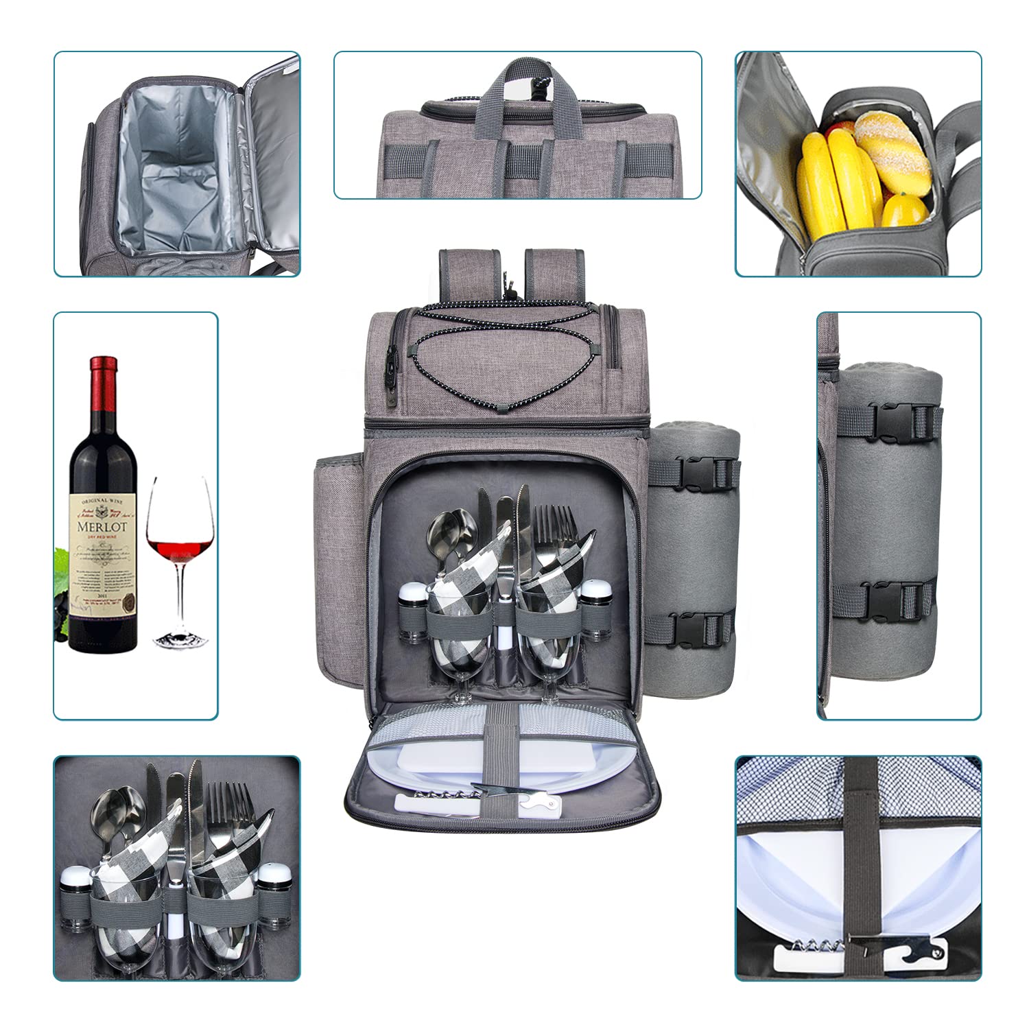 Hap Tim Picnic Basket Backpack side view with cooler compartments