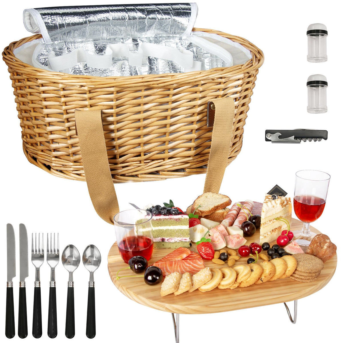 Hap Tim wicker picnic basket set with cooler and table