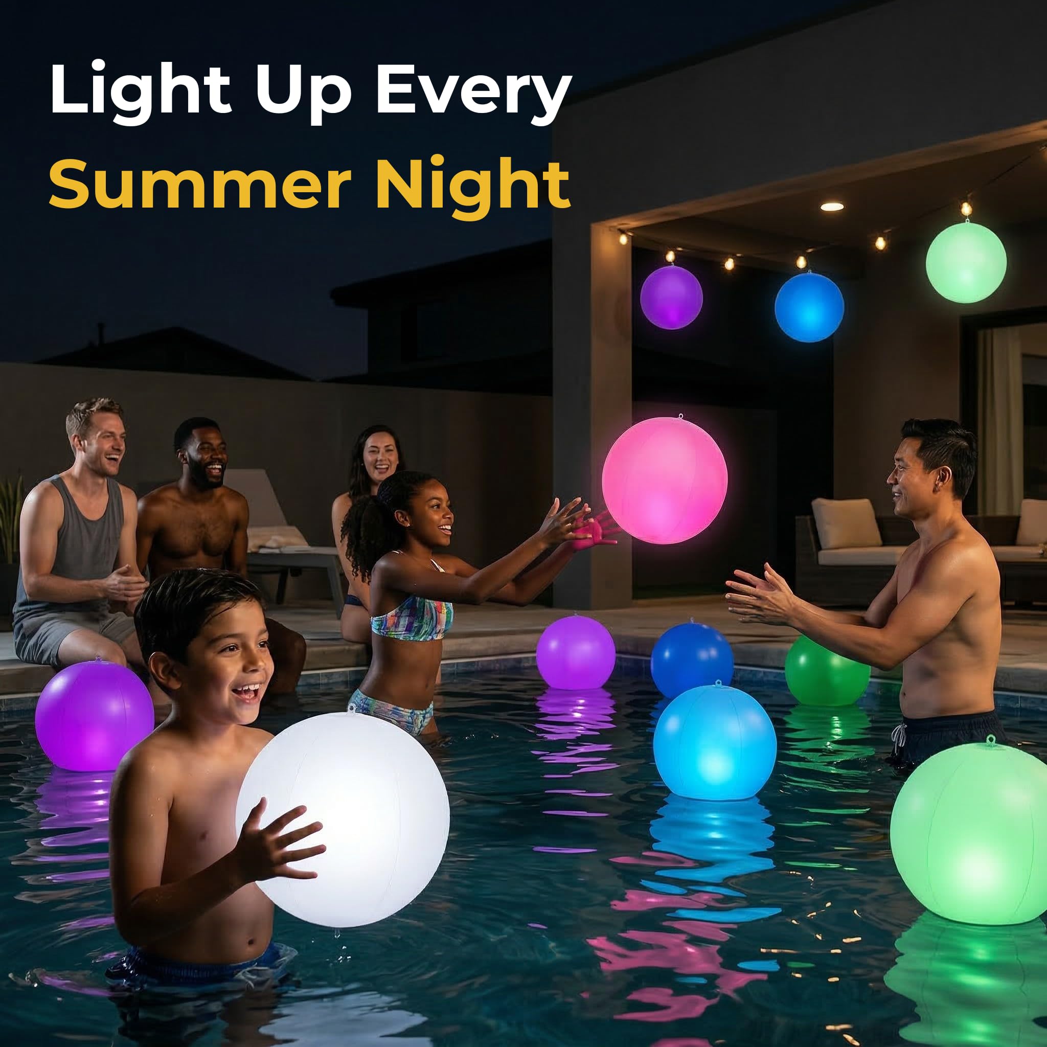 HAPIKAY inflatable solar pool lights floating on water